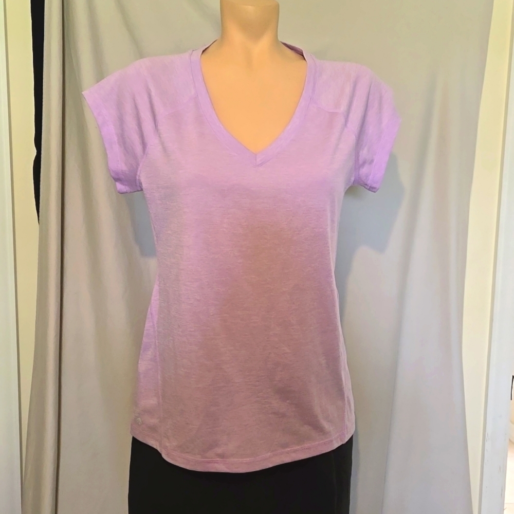 Ideology, lavender v-neck T-shirt.
